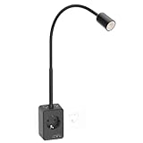 PRINCEWAY LED Strahler Wand Leselampe, Wandleuchte Bett Dimmbar Schwarz mit Stecker und Steckdose für Schlafzimmer Wohnzimmer, Zwei Berührungsschalter, 3er Lichtfarben, USB Ausgangs Ladefunktion