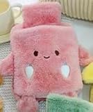 Wärmflasche mit Bezug 1L, Wärmflasche Kinder Groß mit Kuschel Weichem Bezug, Hot Water Bottle Geschenke mit Känguru Tasche für Familie und Freunde, Süße wärmflasche Tier zur Schmerzlinderung (Rosa)