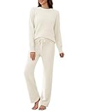 RITOSTA Schlafanzug Damen Lang Pyjama Winter Fleece Schlafanzug Kuschel Warm Hausanzug Plüsch Pyjama Set Kuschelig Loungewear Flauschig Freizeitanzug Nachtwäsche PjS mit Rundhals