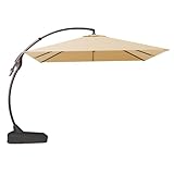Grand patio Sonnenschirm Quadrat 300cm mit Schirmständer, Gartenschirm mit Volant, Neigungswinkelverstellung, UV-Schutz UPF 50+, Marktschirm mit Kurbel, für Garten, Balkon, Terrass (Beige)