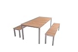 Garden Pleasure Tischgruppe Dallas Set 01, 3-TLG. Beige Gartenmöbel Sitzgruppe Teak FSC 100%, geölt Maße ca.: Tisch: L200xB90xH75cm, Bank: L180xB38xH45cm