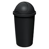 Spetebo Abfalleimer mit Kuppel Deckel schwarz - 50 L - Kunststoff Mülleimer rund mit Schiebedeckel - Mülltonne Sammeltonne Abfallsammler groß recycelbar