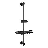 Görbach Schwarz Duschset Edelstahl Duschstange mit Duschkopfhalterung und Duschablage-Brausestange 70cm Wandstange mit Variable Wandbefestigungen für Variabel zur Anpassung an Bestehende Bohrlöcher