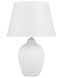 Klassische Tischlampe Lampenschirm aus Leinen keramischer Lampenfuß weiß Fergus