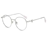 Firmoo Blaulichtfilter Brille ohne Sehstärke Damen Schleifenknoten-Element Runde Computerbrille Bildschirmbrille Metallrahmen Brille Sliber