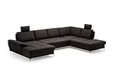Cavadore Wohnlandschaft Castiel mit Federkern / Sofalandschaft mit XL-Longchair, Bett, Bettkasten, Sitztiefenverstellung und Kopfstützen / 363 x 89-104 x 223 / Echtleder, Dunkelbraun
