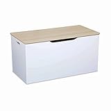 Alice's Home Spielzeugtruhe, Kiefer natur, weiß, Tobias – 80 x 40 cm, Deckel klappbar, seitliche Griffe