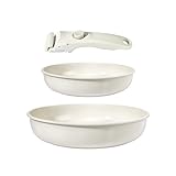 GiPP Keramik Pfannenset mit Abnehmbarer Griff, 3-Teilig Pfannen set mit Antihaft Beschichtet, Pfannenset Induktion, Backofenfest, für Alle Herdarten, PTFE/PFOA/PFOS-frei, Weiß