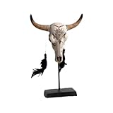 PACHHK Bullenschädel-Dekor, gehörnter Kuh-Schädel mit Federn, Kunst, Handwerk, Tischdekoration, Harz-Skulptur für Themenräume A