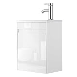 UEV Waschtisch mit Unterschrank 40,6cm, Gäste-WC Waschtisch, Waschbecken mit Unterschrank, Waschtischunterschrank hängend, Waschplatz, Badmöbel Set für Badezimmer,Weiß
