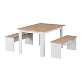 Vicco Eckbankgruppe Sentio, Weiß/Goldkraft Eiche, 137.6 x 92.8 cm mit 2 Bänken