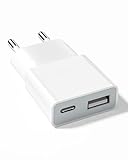 USB Ladegerät 5W Slim Ladestecker Netzteil 5V 1A 2Port USB C+ USB A Netzstecker Adapter, Steckdosenadapter für iPhone,eBook Reader, Xperia, MP3, Smartphone（Weiß） (Thickness 1.45cm/1packs)