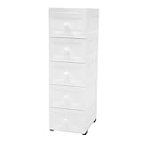 Badrollwagen Rollwagen auf Rollen Kunststoff Schubladenschrank mit 5 Schubladen, Schubladenwagen Rollcontainer für Küche Bad Büro Schlafzimmer, 25 × 34 × 82cm Weiß