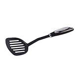 BAZEITFLOW Nylon Küchenutensilien Set Antihaft Kochbesteck mit Edelstahlgriff Hitzebeständig Spatel Suppenlöffel Schaufel Salatlöffel Schwarz für Vielseitige Küchenanwendungen