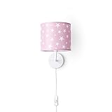 Paco Home Wandlampe Kinderzimmer Stofflampenschirm Rund Mädchen Junge Wandleuchte Babyzimmer Mond Sterne Wolken E14 Mit Stecker