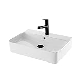 Schwänlein 【Wandmontage/Unterbau möglich】 hochwertige leicht reinigbare Glasur, platzsparend ideal für kleine Badezimmer,Waschbecken, weiß, Aufsatzwaschbecken, Wandwaschbecken (60 cm quadratisch)