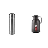 Emsa 618101600 Senator Isolierflasche, Thermosflasche, 1000ml, edelstahl & N40119 Samba Isolierkanne |1,5 Liter | Quick Press Verschluss | 12h heiß und 24h kalt | Transluzent Schwarz