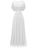 DRESSTELLS Abendkleid Lang Elegant für Hochzeit Ballkleider Damen Lang Kleider Lang Elegant für Hochzeit Brautjungfernkleid White L