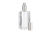 Fantasia Parfum Flakon leer 100ml mit Zerstäuberpumpe, eckige Klarglas Flasche zum selbst Befüllen, mit Parfum Zerstäuber und Kappe in Silber, nachfüllbar für 100ml
