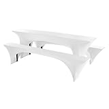 Granbest Stretch Bierzeltgarnitur 50cm oder 70cm Tischbreite Set von 3, Elastisch Biertischhussen, Picknicktisch- und Bankett-Set, Perfekte Passform für Picknicktische & Bänke (220 x 70 cm, Weiß)