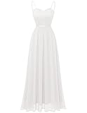 DRESSTELLS Damen Abendkleid Lang Elegant für Hochzeit Chiffon Brautjungfernkleider Bodenlang Ballkleid mit Spaghettiträgern Spitzen Ärmellos Ballkleid White 2XL