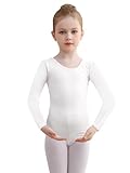 DGSHIRLDJO Ballettanzug Mädchen Ballett Trikot Baumwolle Langarm Ballett Body TanzBody Turnanzug Gymnastikanzug für Kinder Damen Größe 110-160 (weiß, 130)