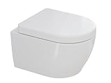 SSWW, Toilette für Gäste-WC, Spülrandloses WC mit Softclose Deckel, Hänge-WC, Keramik 49x36x33 cm