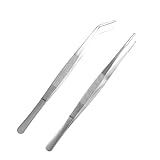 Gebogene und Gerade Edelstahl Pinzette 14 cm, 2 Stück - Abgewinkelte Mini Pinzette für Wasserhaustiere, Korallen, Basteln, Pflanzentriebe Reparieren
