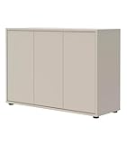 mokebo Kommode Sideboard Kaschmir (103x73 cm) 'Die Horizontale' aus Holz 3-türig, Made in Germany, Moderne Anrichte, Flurkommode matt, Beistellschrank oder Kleiner Wohnzimmerschrank in Grau Beige