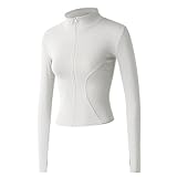 Banziaju Fitnessjacken Frauen Fitnessstudio Jacken Frauen Full Runs Running Jacke Langarm -Training Jacke mit Daumenlöchern, schlanker Sportweife für Yoga, Weiß S, Trainingsjacken für Frau