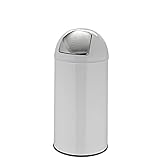 hjh OFFICE 741006 Mülleimer klein Push Weiß 35L Retro Abfallsammler mit Push-Klappe