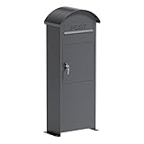 Wiltec Briefkasten grau 420 x 240 x 1020 mm, Standbriefkasten zur Bodenmontage mit Schloss, abschließbarer Postkasten aus Stahl mit Dach