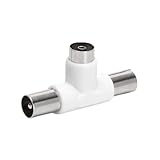 Weißer Antennenverteiler-Stecker, optimiert das Signal Ihres Fernsehers. Das kompakte Design sorgt für eine stabile und effiziente Verbindung, ideal für Verschiedene Installationen.