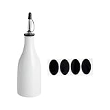 Allayu Essig Chiliöl Spender, Ölflasche, Küchenflüssigkeitsbehälter aus Keramik, großes Fassungsvermögen, Ausgießer mit Deckel, geeignet für Mahlzeiten und Grillabende, Weiß, 7 x 24 cm