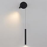 Lampe, Nachttisch-Lese-Wandlampe, schwarzes langes Rohr, Wandleuchte mit verstellbarem Strahler, moderne LED-Wandleuchte, Metallflöte, ultradünnes lineares Design für Schlafzimmer-Beleuchtung (links,