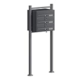 Wiltec 3er Briefkastenanlage Anthrazit 556 x 270 x 1200 mm, Standbriefkasten mit 3 Fächern, Schlüssel und Namensschild, Briefkasten Postkasten mit Ständer