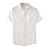Yowablo Kurzarm-Hemden Hawaii Herren-Hemd Slim-Fit Summer Loose Cotton Blend Solid Button Gefälschte Tasche Kurzarm Shirt Tops (3XL,Weiß)