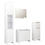 vidaXL Badmöbel Set 4-TLG. Spiegel Unterschrank Badschrank Midi Schrank Hochschrank Waschbeckenunterschrank Badezimmermöbel Weiß Holzwerkstoff
