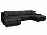 Sofnet Wohnlandschaft mit Schlaffunktion Faris U-Form - Couch, Schlafsofa mit Bettkasten, Couchgranitur mit Bettfunktion, Big Sofa, Bettsofa (Schwarz + Graphit (Madryt 1100 + Inari 94))