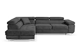 SOFILAND Ecksofa Aller L-Form mit Schlaffunktion und Bettkasten in Jasmine, Links Ottomane (Dunkelgrau)
