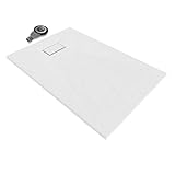 SMC BOREAL Duschwanne 120x90 cm, Extra Flache und Robuste Duschtasse 26MM aus Langlebigem Material Mit Anti-Rutsch-Oberfläche in Schieferoptik/Steinoptik, Inkl. Ablaufgarnitur Mit Deckel - Weiß