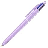 BIC - 1 Kugelschreiber mit 4 klassischen Farben (Schwarz, Blau, Grün und Rot) – Dekor Pastellviolett, mittlere Spitze: 1 mm