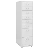 Mobiler Aktenschrank mit 8 Schubladen, rollbarer Aktenordner, Rollcontainer, Aufbewahrungsschrank aus Metall mit Rollen für Zuhause und Büro, Grau 28x41x109 cm Metall