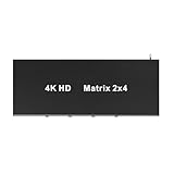 Fangxuee -Kompatibler Matrix 2X4-Schalter-Splitter 4K 30Hz mit Audio-Ausgang, Unterstützt 3D für DVD HDTV TV Box, EU-Stecker