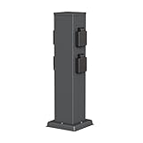 ledscom.de Garten Steckdosensäule Polly für außen, IP44, 4-Fach, Edelstahl, anthrazit, eckig, 40 cm, Außensteckdose, Gartensteckdose, Steckdosenturm, Außensteckerdose, Energiesäule