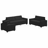 Yisssmeng 3er 2er Sessel Garnitur Schwarz Leinenmischgewebe 221 x 78 x 80 cm Modernes Design Robustes Gestell Breite Armlehnen Couchgarnitur für Wohnzimmer Büro
