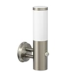 ledscom.de Wandleuchte PORU für außen, IP44, Bewegungsmelder, Edelstahl, edelstahl matt, rund, 1x E27 max. 15W