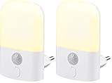 GRIFEMA Nachtlicht Steckdose mit Bewegungsmelder, Nachtlicht Kinder 5 Einstellbare Helligkeit, Steckdosenlampe Baby für Kinderzimmer, Treppen, Gang, Schlafzimmer, Küche, WarmWeiß (Packung mit 2)