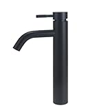 VirtuGro Wasserhahn Bad Edelstahl waschbecken armaturen Waschtischarmaturen Waschbecken armatur waschbecken für Gäste WC, Kaltwasserhahn Gäste WC mit Zugstange Chrom Schwarz