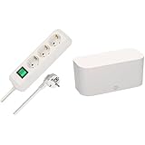 Brennenstuhl Eco-Line, Steckdosenleiste 3-Fach (Mehrfachsteckdose mit erhöhtem Berührungsschutz, Schalter und 5m Kabel) weiß + Brennenstuhl Kabelbox für Steckdosenleisten weiß